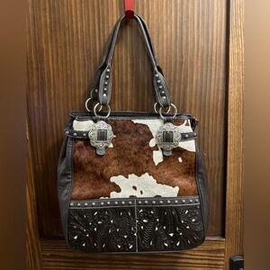 American West Brown and Cream Leather Tote